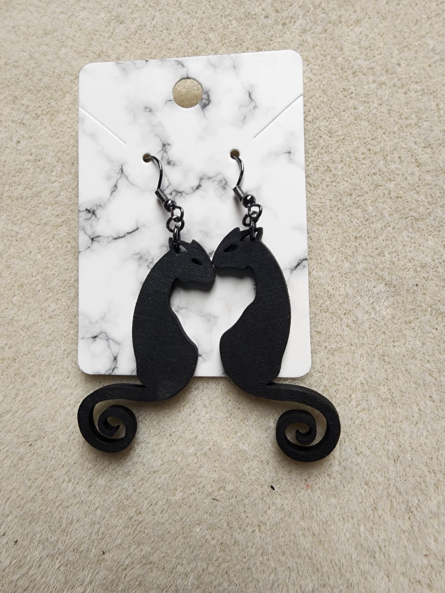 Wooden Cat Earrings