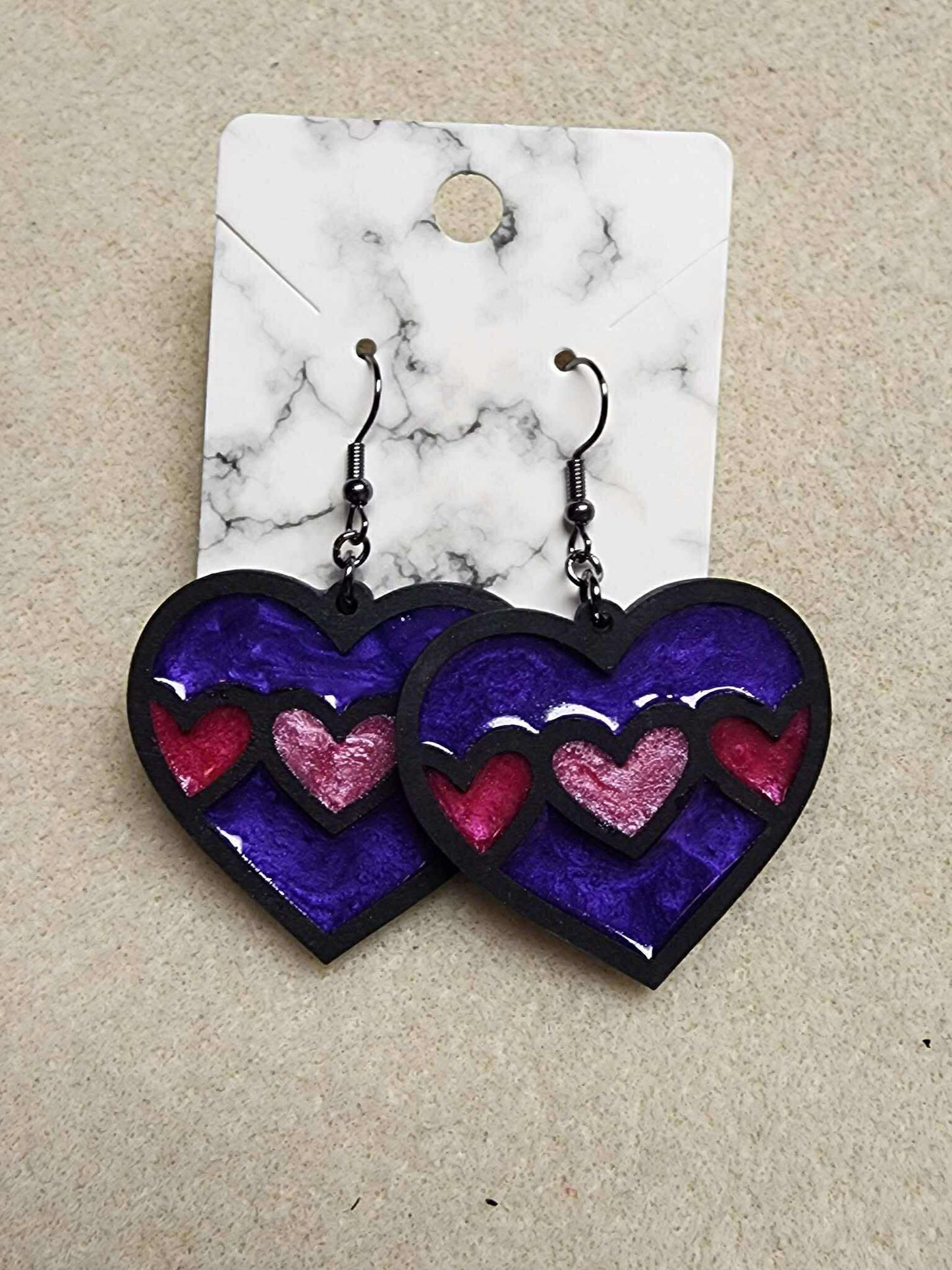 Wood and resin heart earrings