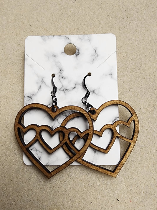 Wooden Heart Earrings