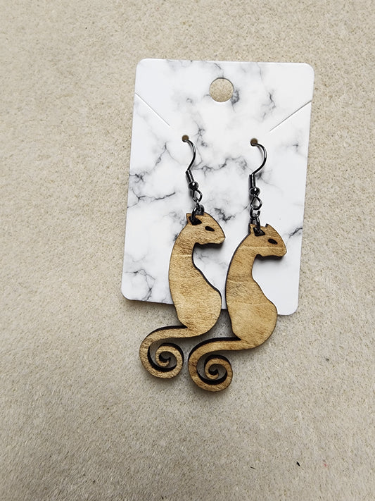 Wooden Cat Earrings
